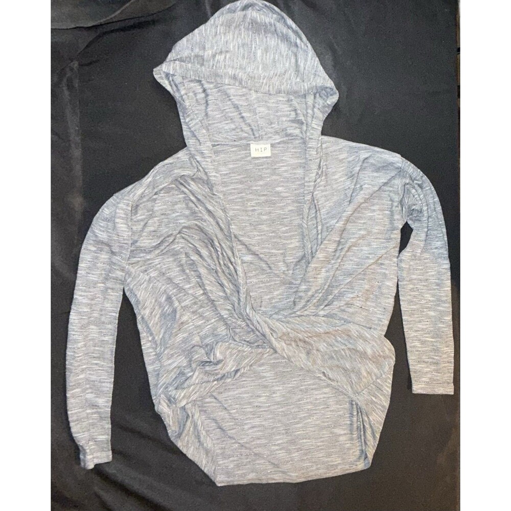 H.I.P. Women’s L Gray Hooded Open Front Cardigan Metallic Knit